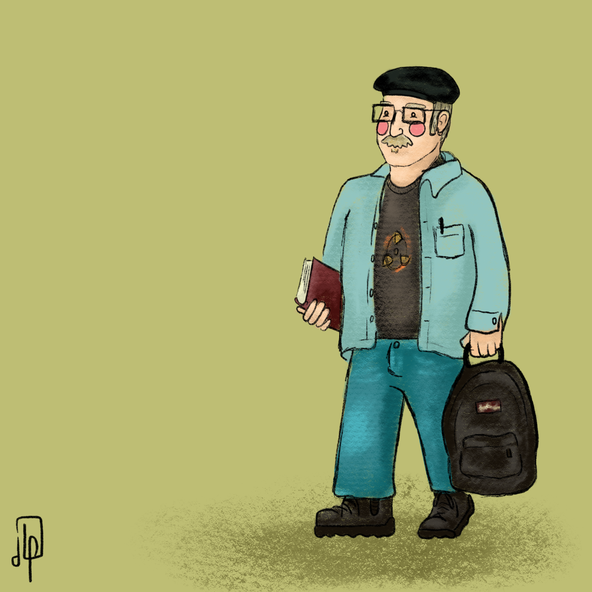 Man with backpack and book